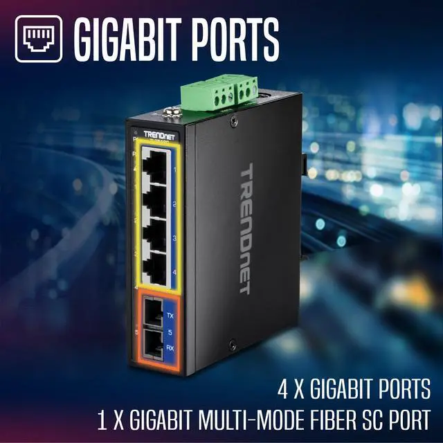 Alt view image 4 of 16 - TRENDnet 5-Port Hardened Industrial Gigabit DIN-Rail Switch, TI-G51SC