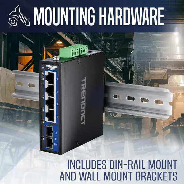 Alt view image 6 of 16 - TRENDnet 5-Port Hardened Industrial Gigabit DIN-Rail Switch, TI-G51SC