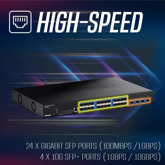 Alt view image 4 of 9 - TRENDnet 28-Port Layer 2 Managed SFP Switch with 10G SFP+ Ports, TL2-F70284