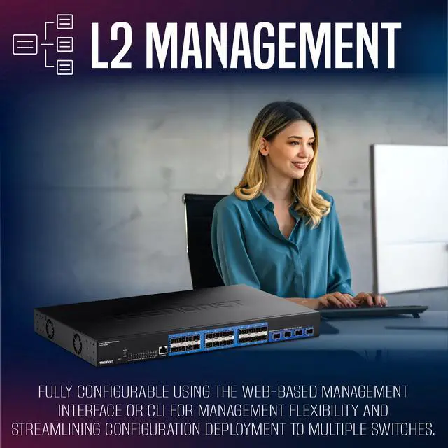 Alt view image 5 of 9 - TRENDnet 28-Port Layer 2 Managed SFP Switch with 10G SFP+ Ports, TL2-F70284