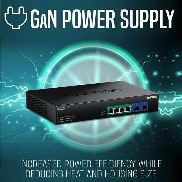 Alt view image 2 of 7 - TRENDnet TPE-BG5062, 6-Port 2.5G GaN Power PoE++ Switch with 10G SFP+ Ports (240W)