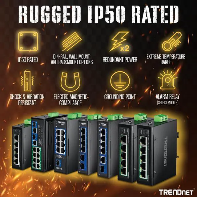 Alt view image 3 of 7 - TRENDnet TI-PE80 8-Port Industrial Fast Ethernet PoE+ DIN-Rail Switch