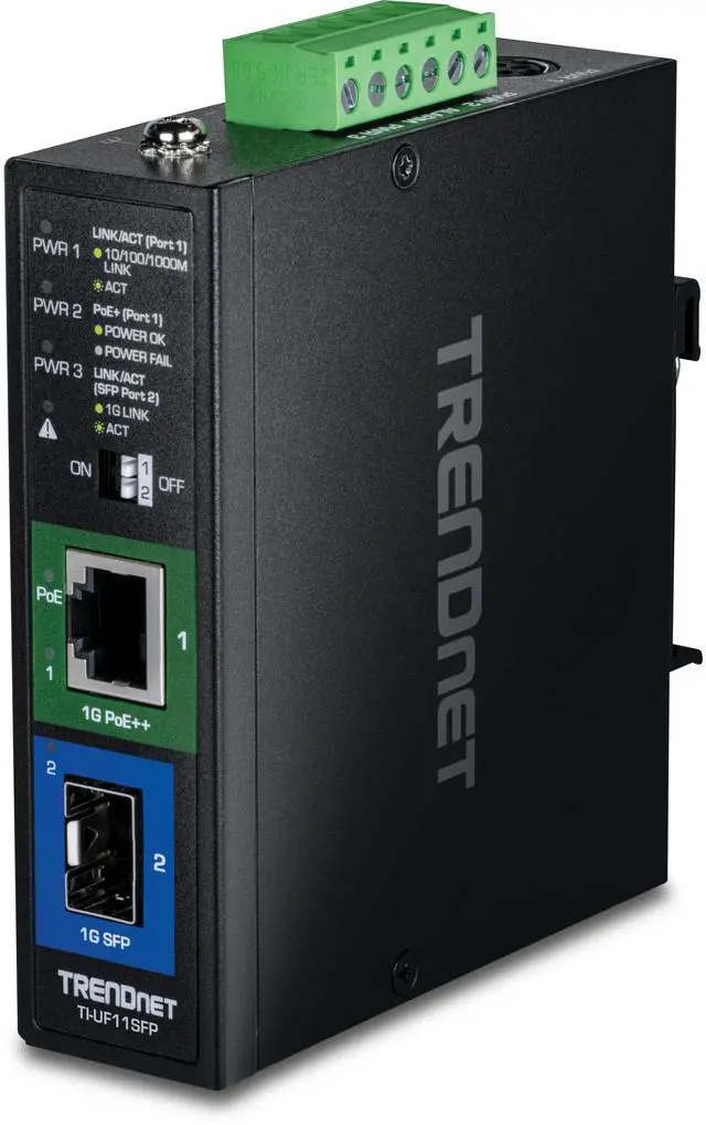 Main image of TRENDnet TI-UF11SFP, Industrial SFP to Gigabit PoE++ Media Converter (95W)