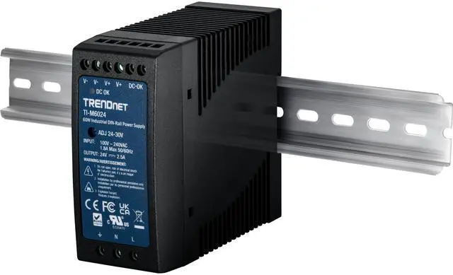 Alt view image 5 of 7 - TRENDnet 60 W Single Output Industrial DIN-Rail Power Supply, Universal AC Input, Extreme -20 to 70 °C (-4 to 158 °F) Operating Temp, TI-M6024
