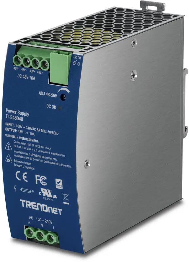 Main image of TRENDnet 480W, 48V DC, 10A AC to DC DIN-Rail Power Supply with PFC Function, TI-S48048
