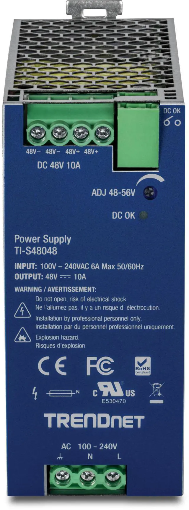 Alt view image 3 of 12 - TRENDnet 480W, 48V DC, 10A AC to DC DIN-Rail Power Supply with PFC Function, TI-S48048