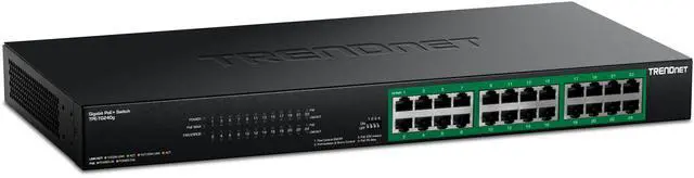 Main image of TRENDnet 24-Port Gigabit PoE+ Switch, TPE-TG240g, 24 x Gigabit PoE+  Ports, 370W PoE Power Budget, 48 Gbps Switching Capacity, Ethernet  Splitter, Metal, Lifetime Protection, Black