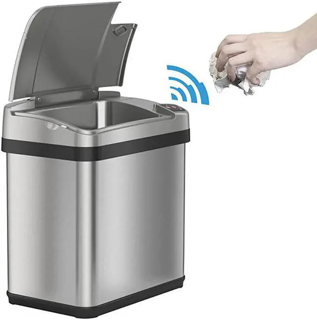 Alt view image 4 of 6 - 14 Gallon and 2.5 Gallon Sensor Trash Cans with AbsorbX Odor Control System, Kitchen and Bathroom Automatic Garbage Bins, Combo, Stainless Steel/Stainless Steel
