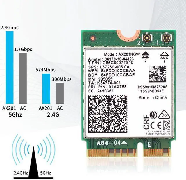 Alt view image 4 of 7 - Weastlinks 3000Mbps Bluetooth 5.0 Wireless AX201NGW Wifi Desktop Kit Antenna For NGFF/M.2 CNVIo2 Intel AX201 Wi-Fi6 Network Card