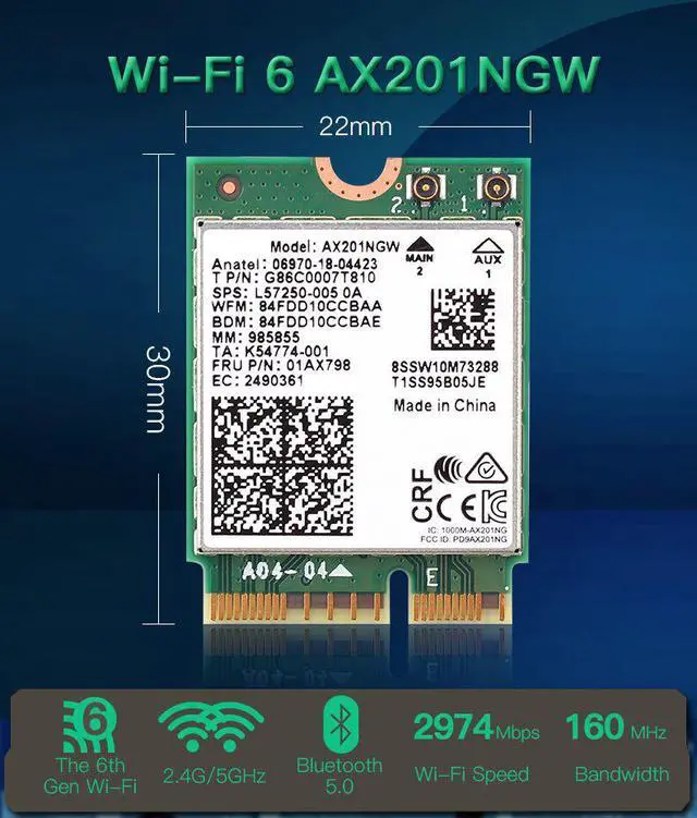 Alt view image 6 of 7 - Weastlinks 3000Mbps Bluetooth 5.0 Wireless AX201NGW Wifi Desktop Kit Antenna For NGFF/M.2 CNVIo2 Intel AX201 Wi-Fi6 Network Card