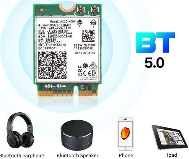 Alt view image 3 of 7 - Weastlinks 3000Mbps Bluetooth 5.0 Wireless AX201NGW Wifi Desktop Kit Antenna For NGFF/M.2 CNVIo2 Intel AX201 Wi-Fi6 Network Card