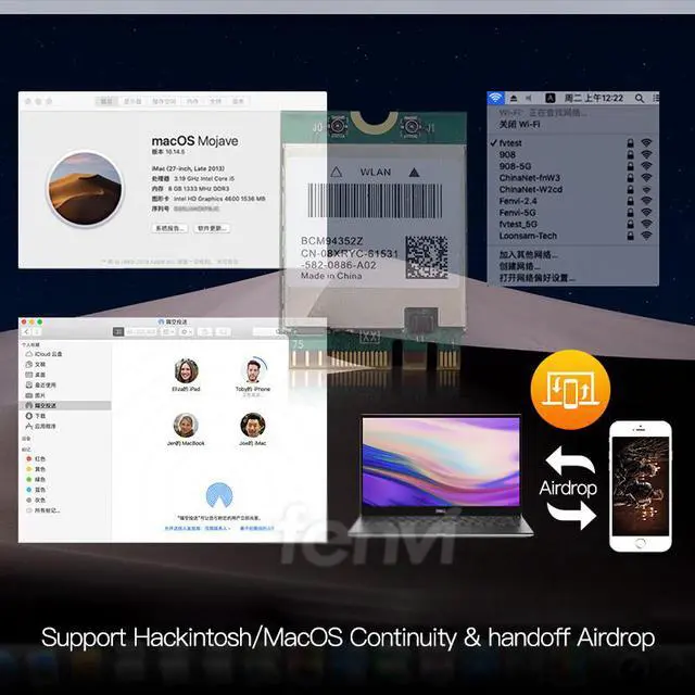 Alt view image 3 of 7 - Weastlinks Dual Band Wireless BCM94352Z Desktop M.2 Kit Hackintosh WIFI Card NGFF 1200M 5G/2.4G 802.11ac Bluetooth 4.0 Wlan Adapter DW1560