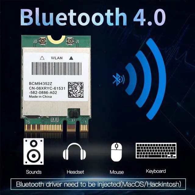 Alt view image 2 of 7 - Weastlinks Dual Band Wireless BCM94352Z Desktop M.2 Kit Hackintosh WIFI Card NGFF 1200M 5G/2.4G 802.11ac Bluetooth 4.0 Wlan Adapter DW1560
