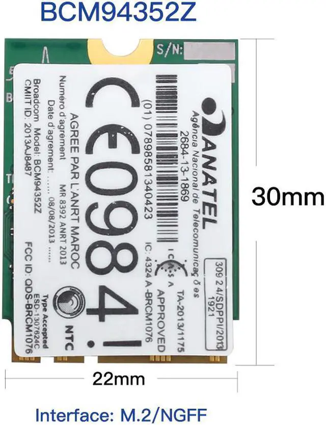 Alt view image 5 of 7 - Weastlinks Dual Band Wireless BCM94352Z Desktop M.2 Kit Hackintosh WIFI Card NGFF 1200M 5G/2.4G 802.11ac Bluetooth 4.0 Wlan Adapter DW1560
