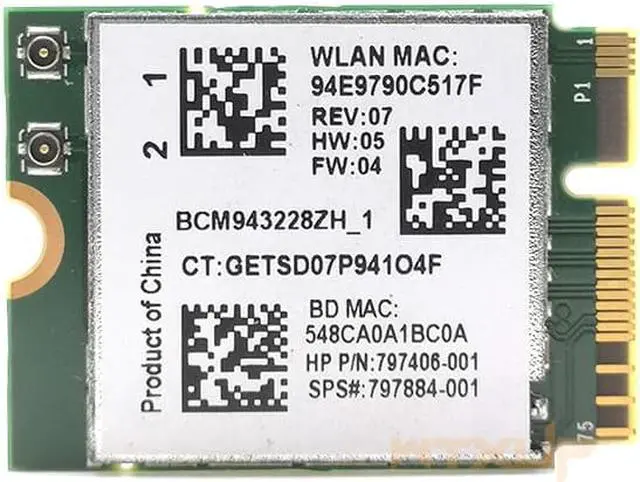 Alt view image 3 of 8 - Weastlinks Broadcom BCM943228Z Network Adapter M.2 NGFF 802.11 B/A/G/N WIFI CARD 300Mbps 2.4GHz/5GHz BCM943228 BCM43228