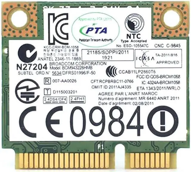 Alt view image 3 of 5 - Weastlinks BCM943228HMB WIFI Wireless Bluetooth 4.0 Half MINI PCI-E Card 300Mbps 2.4 + 5G for Lenovo E130 E135 E330 E335 E530 E535 E430