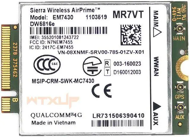 Alt view image 4 of 5 - Weastlinks EM7430 DW5816e GOBI6000 4G card LTE DW5816 for Dell Latitude 7280 7285 7290 7389 7390 7480 7490 E7470 Cat6 300M 4G module