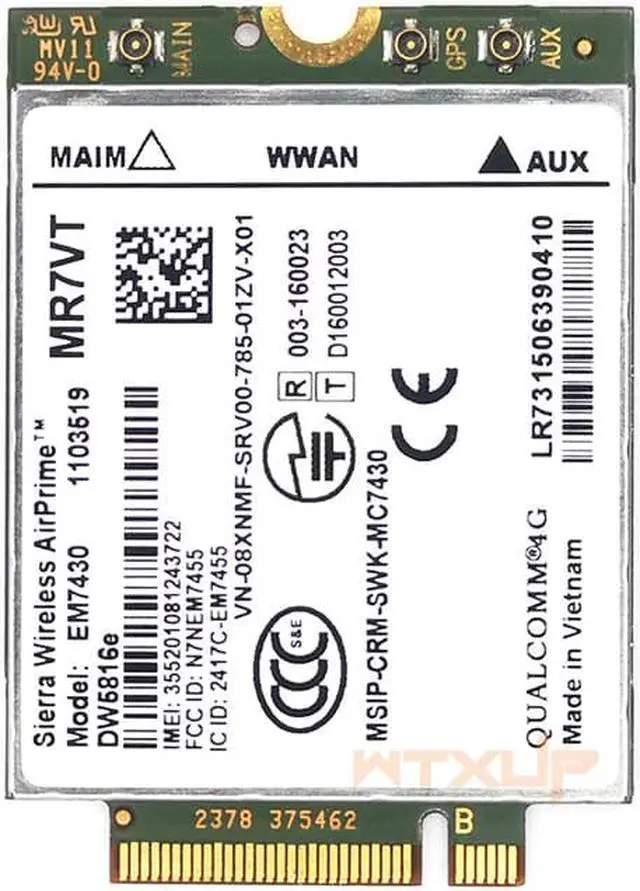 Alt view image 2 of 5 - Weastlinks EM7430 DW5816e GOBI6000 4G card LTE DW5816 for Dell Latitude 7280 7285 7290 7389 7390 7480 7490 E7470 Cat6 300M 4G module