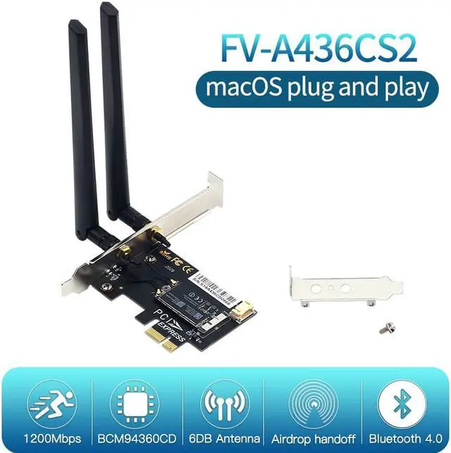 Alt view image 2 of 7 - Weastlinks Dual Band BCM94360CS2 1200Mbps 802.11ac WiFi Bluetooth 4.0 AC1200 PCIE Wireless Adapter MacOS Hackintosh Dekstop PC