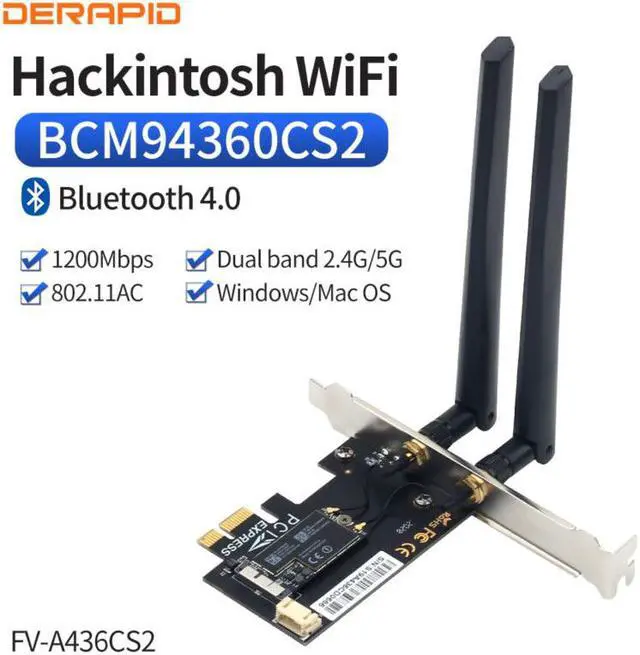 Main image of Weastlinks Dual Band BCM94360CS2 1200Mbps 802.11ac WiFi Bluetooth 4.0 AC1200 PCIE Wireless Adapter MacOS Hackintosh Dekstop PC