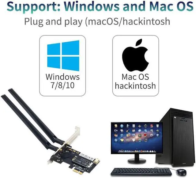 Alt view image 5 of 7 - Weastlinks Dual Band BCM94360CS2 1200Mbps 802.11ac WiFi Bluetooth 4.0 AC1200 PCIE Wireless Adapter MacOS Hackintosh Dekstop PC