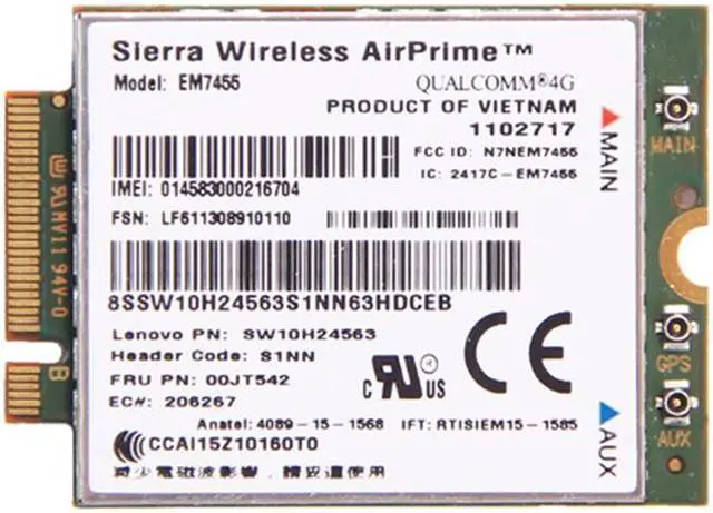 Alt view image 4 of 7 - Weastlinks Wireless 4G LTE WWAN Module For Lenovo X260 T460 P50 P70 L560 X1 Carbon Sierra Airprime EM7455 QUALCOMM GOBI6000 IBM FRU:00JT542