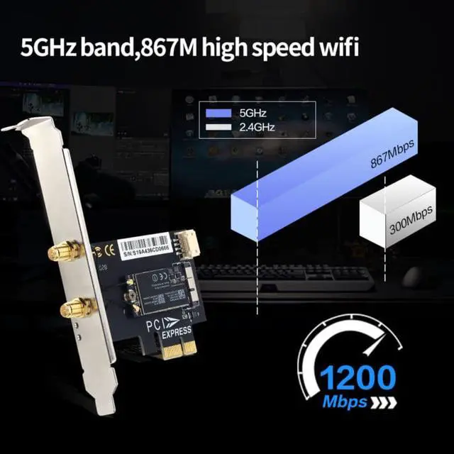 Alt view image 4 of 7 - Weastlinks Dual Band BCM94360CS2 1200Mbps 802.11ac WiFi Bluetooth 4.0 AC1200 PCIE Wireless Adapter MacOS Hackintosh Dekstop PC