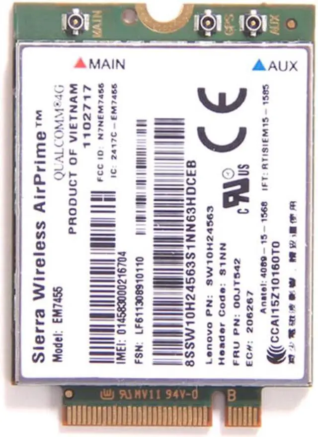 Alt view image 2 of 7 - Weastlinks Wireless 4G LTE WWAN Module For Lenovo X260 T460 P50 P70 L560 X1 Carbon Sierra Airprime EM7455 QUALCOMM GOBI6000 IBM FRU:00JT542