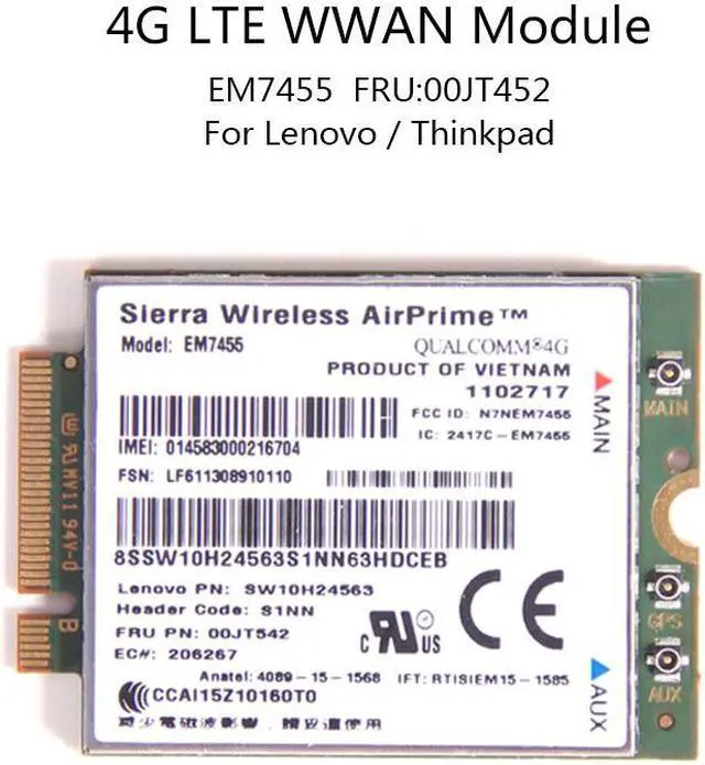 Main image of Weastlinks Wireless 4G LTE WWAN Module For Lenovo X260 T460 P50 P70 L560 X1 Carbon Sierra Airprime EM7455 QUALCOMM GOBI6000 IBM FRU:00JT542