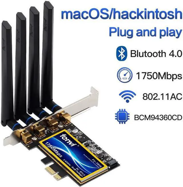 Main image of Weastlinks Desktop Dual Band 802.11ac BCM94360 Wireless-AC WiFi Bluetooth 4.0 PCI-E Adapter For Mac/Hackintosh/Windows