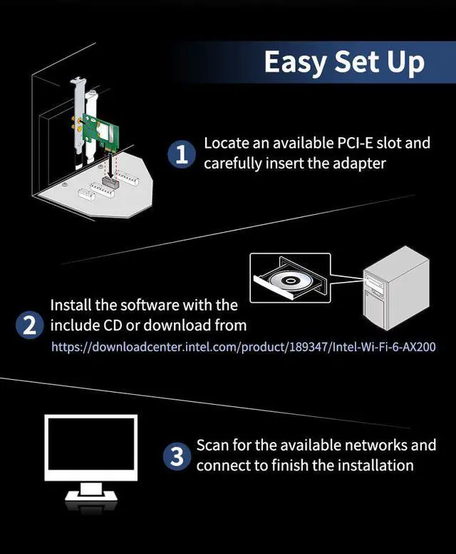 Alt view image 4 of 4 - Weastlinks Wi-Fi 6E Intel AX210 Dual Band PCIe Wireless Wifi Network Adapter 2.4G/5G/6Ghz 2400M Wi-Fi Card Bluetooth 5.2 PCI Express Wlan