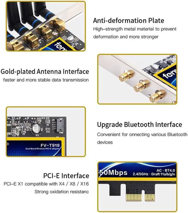 Alt view image 7 of 7 - Weastlinks Desktop Dual Band 802.11ac BCM94360 Wireless-AC WiFi Bluetooth 4.0 PCI-E Adapter For Mac/Hackintosh/Windows
