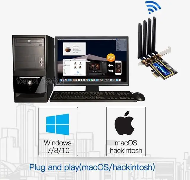 Alt view image 5 of 7 - Weastlinks Desktop Dual Band 802.11ac BCM94360 Wireless-AC WiFi Bluetooth 4.0 PCI-E Adapter For Mac/Hackintosh/Windows