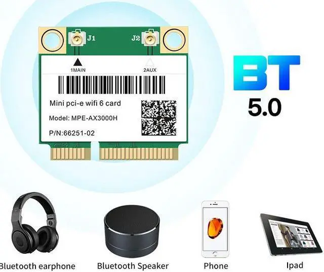 Alt view image 3 of 7 - Weastlinks Mini PCI-E AX3000 Wi-Fi 6 Wireless Adapter Dual Band 2974Mbps Bluetooth 5.0 Wifi Card 802.11ax/ac 160Mhz 2.4G/5G Wlan Windows10