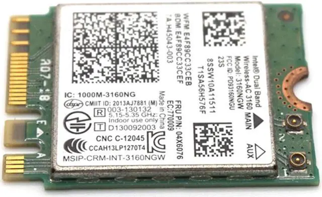 Alt view image 5 of 8 - Weastlinks Network Card for Intel Dual Band Wireless-AC 3160 3160NGW 04X6034 04X6076 for Lenovo Thinkpad Y40 Y50 E10-30 E455 E555 2.4GHz