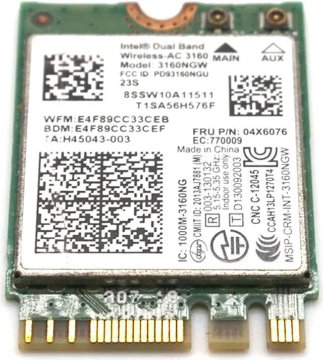 Alt view image 2 of 8 - Weastlinks Network Card for Intel Dual Band Wireless-AC 3160 3160NGW 04X6034 04X6076 for Lenovo Thinkpad Y40 Y50 E10-30 E455 E555 2.4GHz
