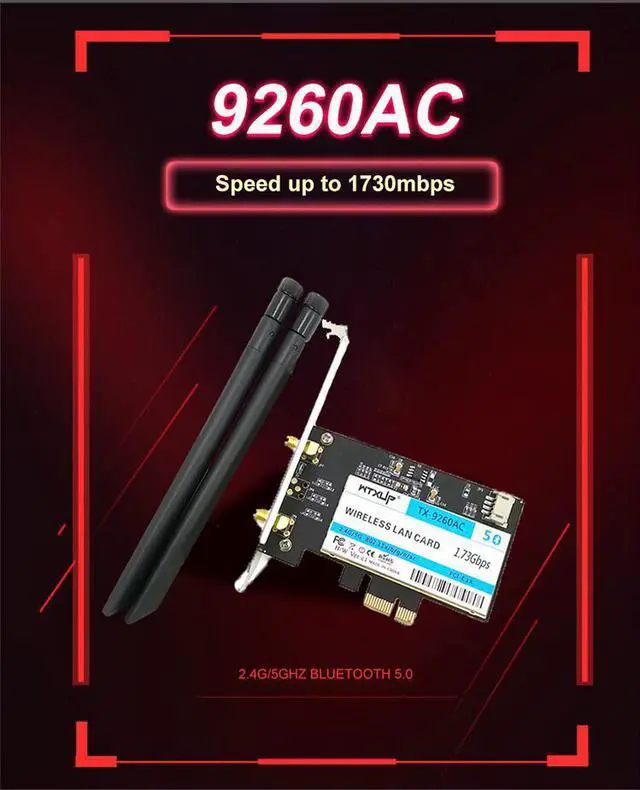 Alt view image 5 of 7 - Weastlinks Wireless-AC 9260 AC for Intel 9260ac 9260NGW 1730Mbps PCI-e PCIE 1X WiFi Adapter MU-MIMO Bluetooth 5.0 WLAN Network Card