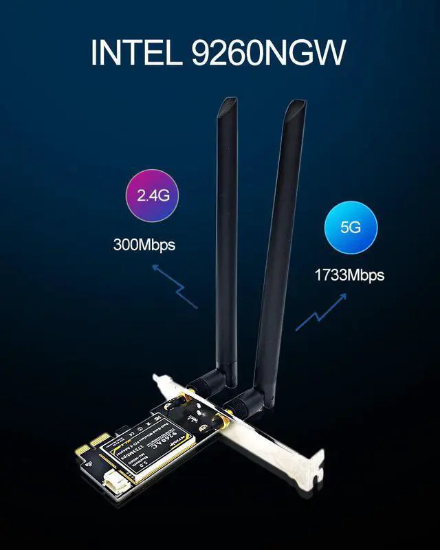 Alt view image 7 of 7 - Weastlinks 9260AC Dual-Band Gigabit Desktop PCI-E PCIE 1X Wireless Network Card 1730Mbps Bluetooth 5.0 gaming wifi adapter+ 6DBI antenna