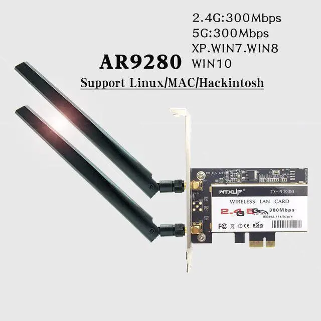 Main image of Weastlinks Dual band Atheros AR9280 AR5BDT92 802.11a/b/g/n 300Mbps WIFI Card PCI express PCI-e WiFi Adapter For Desktop Linux/MAC