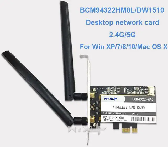 Main image of Weastlinks BCM94322HM8L DW1510 Dual Band 300M 802.11a/b/g/n 2.4/5G Desktop WIFI WLAN CARD with 2 antennas for Win XP/7/8/MAC OS/hackintosh