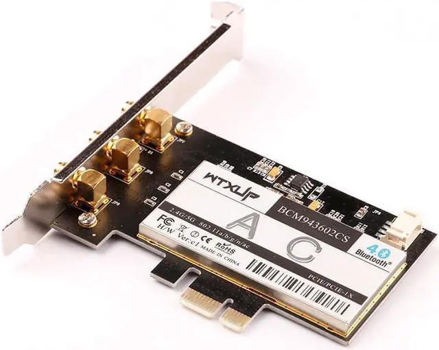 Alt view image 4 of 8 - Weastlinks BCM94360CSAX PCIE 1X desktop WiFi wireless adapter Card 802.11AC 1750Mbps Bluetooth 4.0 3 X 6Dbi antennas for Mac OS / Windows