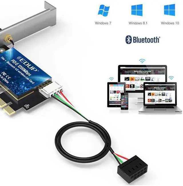 Alt view image 3 of 7 - Weastlinks 1200M WiFi PCI Express Adapter Dual Band 5GHz/2.4GHz Wireless Bluetooth PCI-E Network Card Adapter for PC Desktop Windows 10