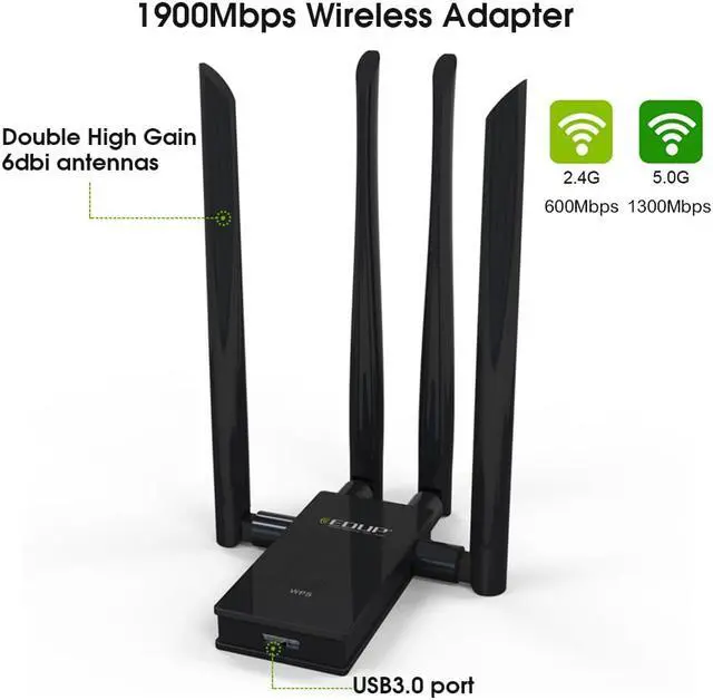 Alt view image 2 of 7 - Weastlinks 5GHz USB WIFI Adapter 1900mbps 802.11ac Long Distance WiFi Receiver with 4*6dBi Antennas USB 3.0 Wireless Ethernet Adapter