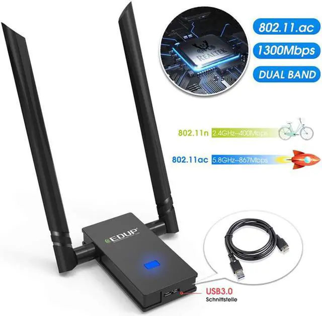 Alt view image 3 of 7 - Weastlinks Dual Band 2.4GHz 5GHz 802.11AC 1200Mbps IEEE 802.11 a/b/n/g/ac Wireless Wifi USB Adapter Network Card with Antennas + Cable