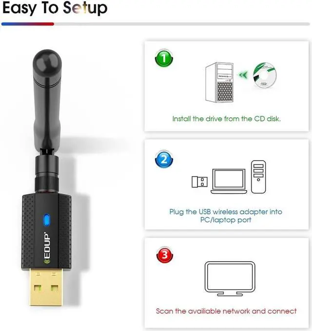Alt view image 3 of 7 - Weastlinks USB WIFI Bluetooth Adapter 600M AC Dual Band 2.4G/5G USB Ethernet WiFi Dongle Receiver Wireless Network Card for PC Laptop