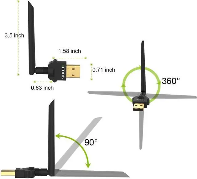 Alt view image 5 of 7 - Weastlinks 2.4/5GHz 1300Mbps USB Wireless WiFi Adapter Dual Band WiFi Receiver AC Wi-Fi Dongle Network Card 2dBi Antenna Windows/Mac
