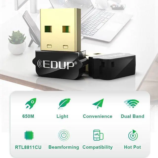 Alt view image 7 of 7 - Weastlinks 650Mbps USB WiFi 802.11AC Adapter 2.4GHz/5GHz Dual Band Wireless USB Ethernet Adapter Receiverfor PC Windows, MacOS