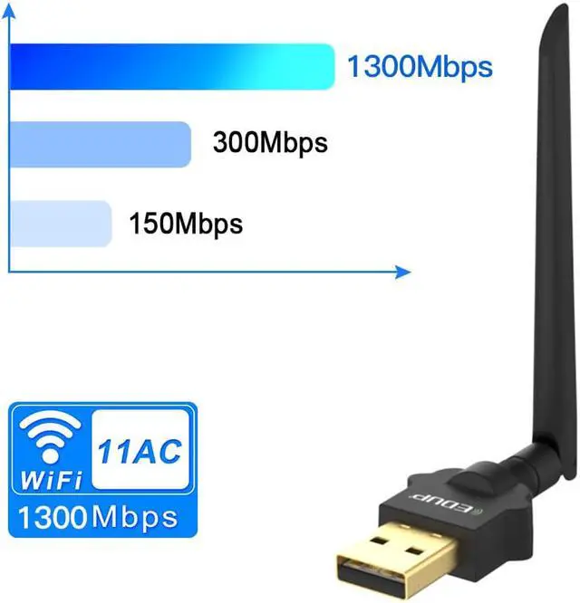 Alt view image 2 of 7 - Weastlinks 2.4/5GHz 1300Mbps USB Wireless WiFi Adapter Dual Band WiFi Receiver AC Wi-Fi Dongle Network Card 2dBi Antenna Windows/Mac