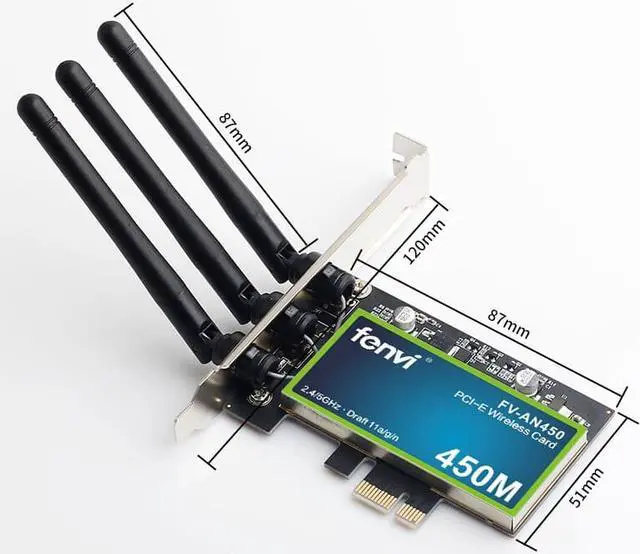 Alt view image 7 of 7 - Weastlinks Wireless Dual Band 450M PCI Express WiFi Adapter PCI-E Network Card 2.4G/5G With Antennas Desktop PC Windows 10