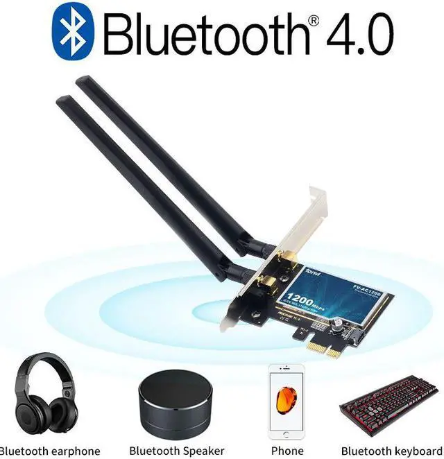 Alt view image 2 of 7 - Weastlinks Dual Band 1200Mbps 802.11ac Wireless PCI-e Desktop PCI Express Wlan Wifi Adapter Wi-Fi + Bluetooth 4.0 Network for Win7 8 10